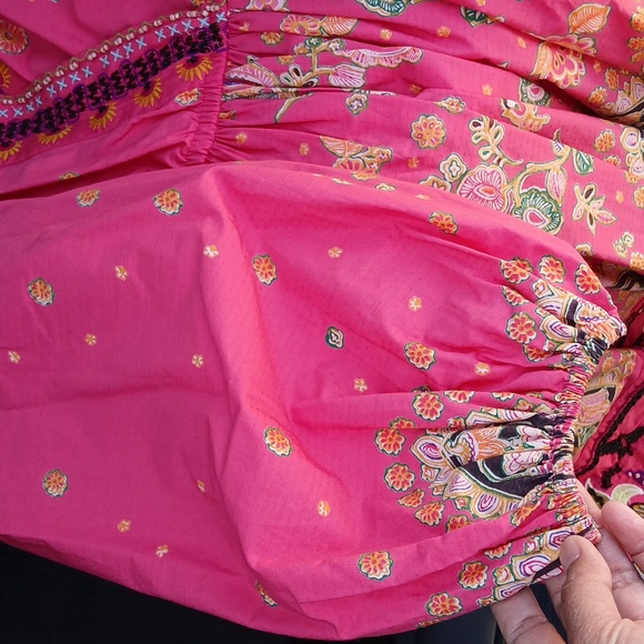 Anthropologie Raquel Long Sleeve Beaded Embroidered Mini Wrap Dress Pink M - Picture 11 of 17